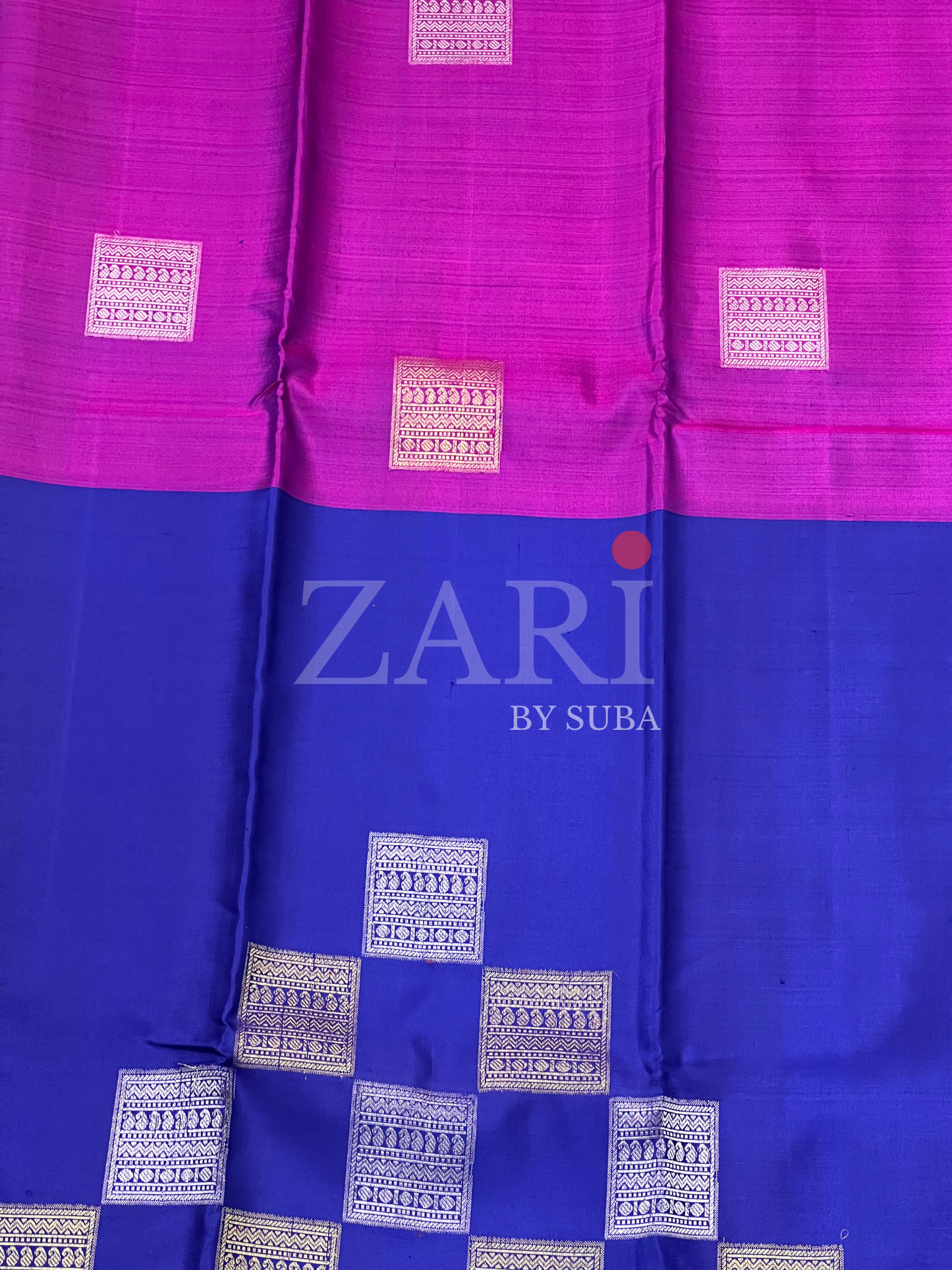 Majenta and Blue - Half and Half - Pure Kanchipuram Soft Silk Saree