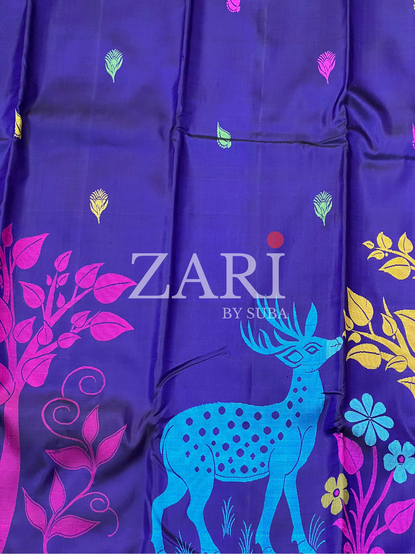 Purple and Pink - Deer - Pure Kanchipuram Soft Silk Saree