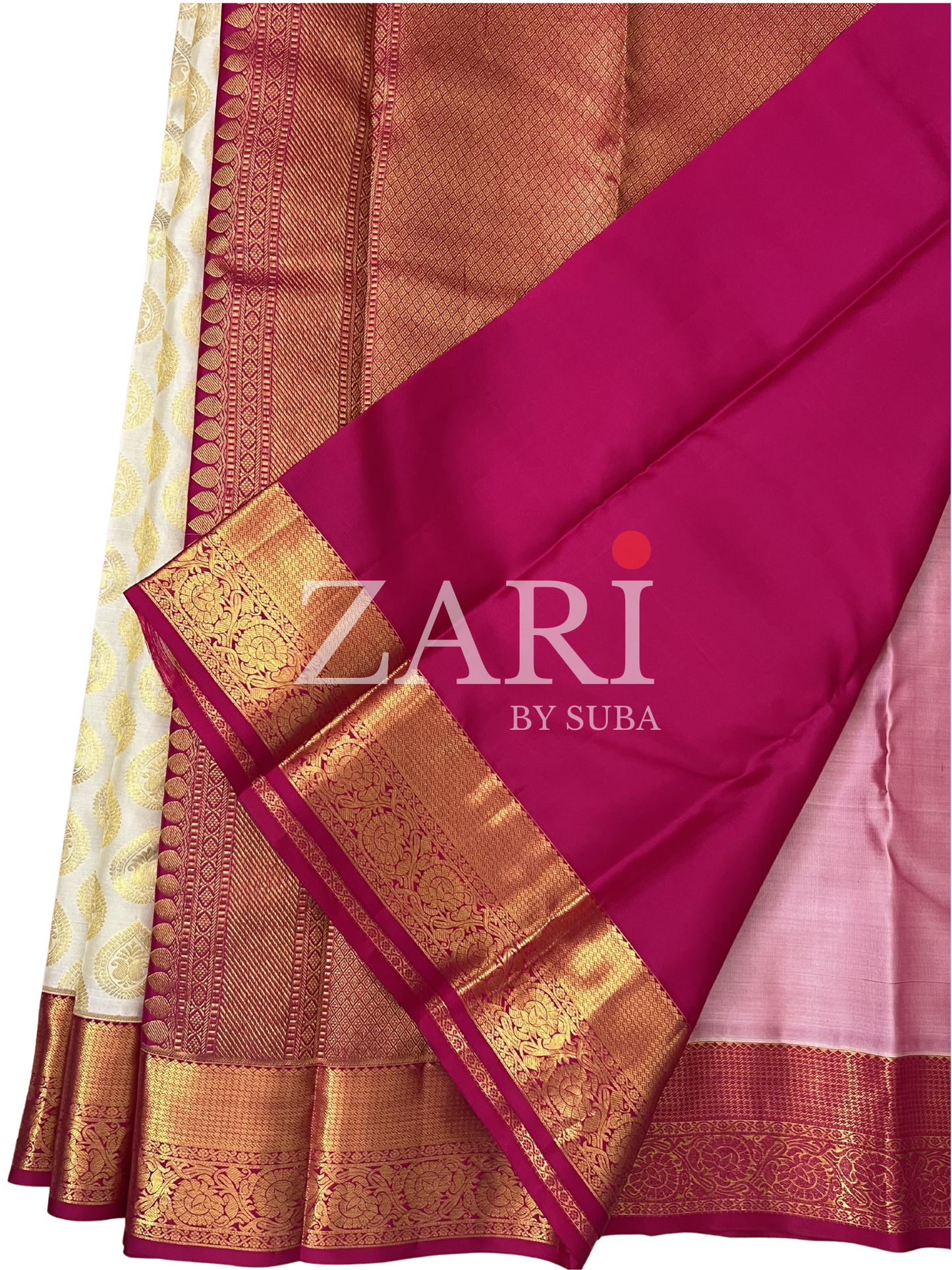 Ivory and Pink - Pure Kanchipuram Silk Saree