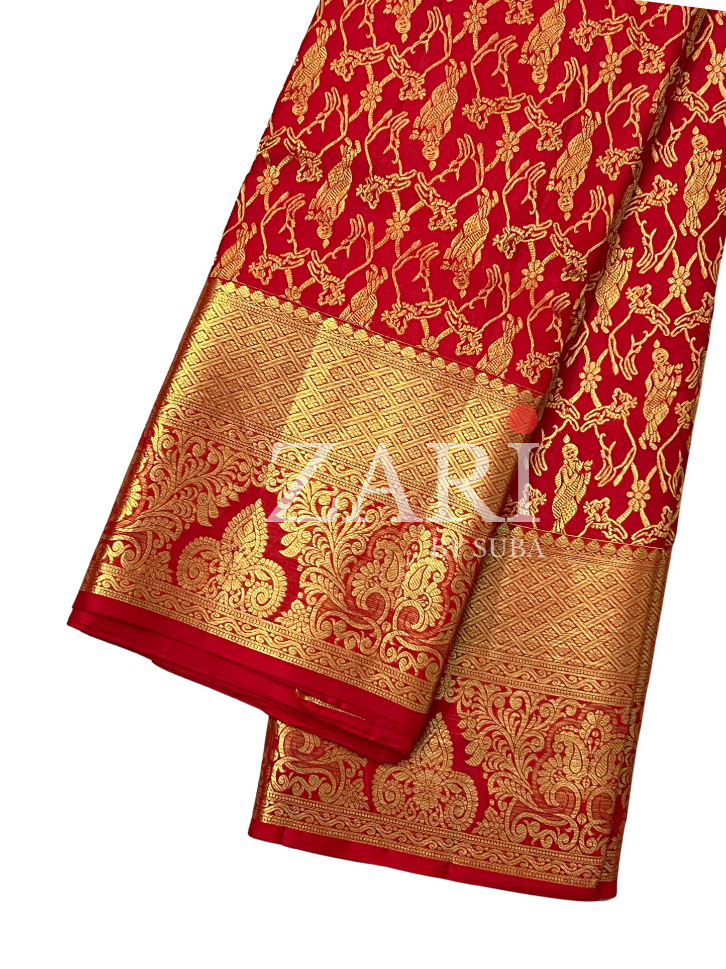 Chilli Red & Gold - Krishna - Pure Kanchipuram Silk Saree